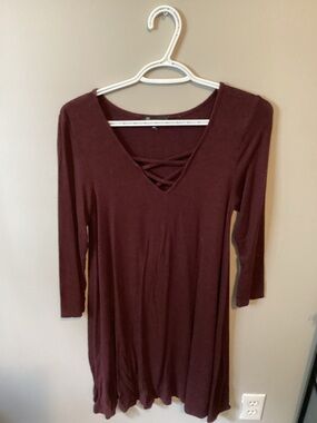 V-Neck Tunic Dress in Deep Burgundy